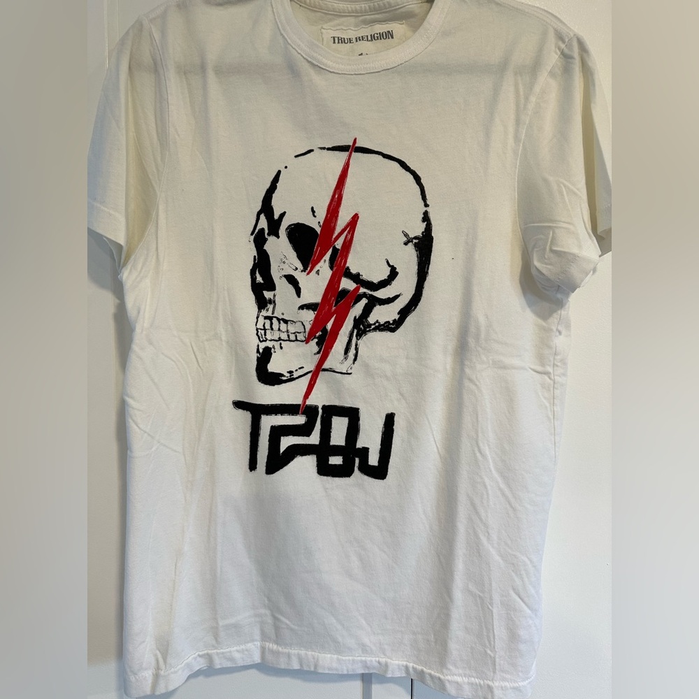True Religion White Skull Graphic T-Shirt Size S